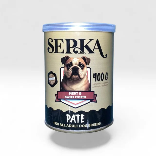 کنسرو سگ بالغ سپکا (Sepka) پته با طعم گوشت و سیب زمینی شیرین 400 گرم